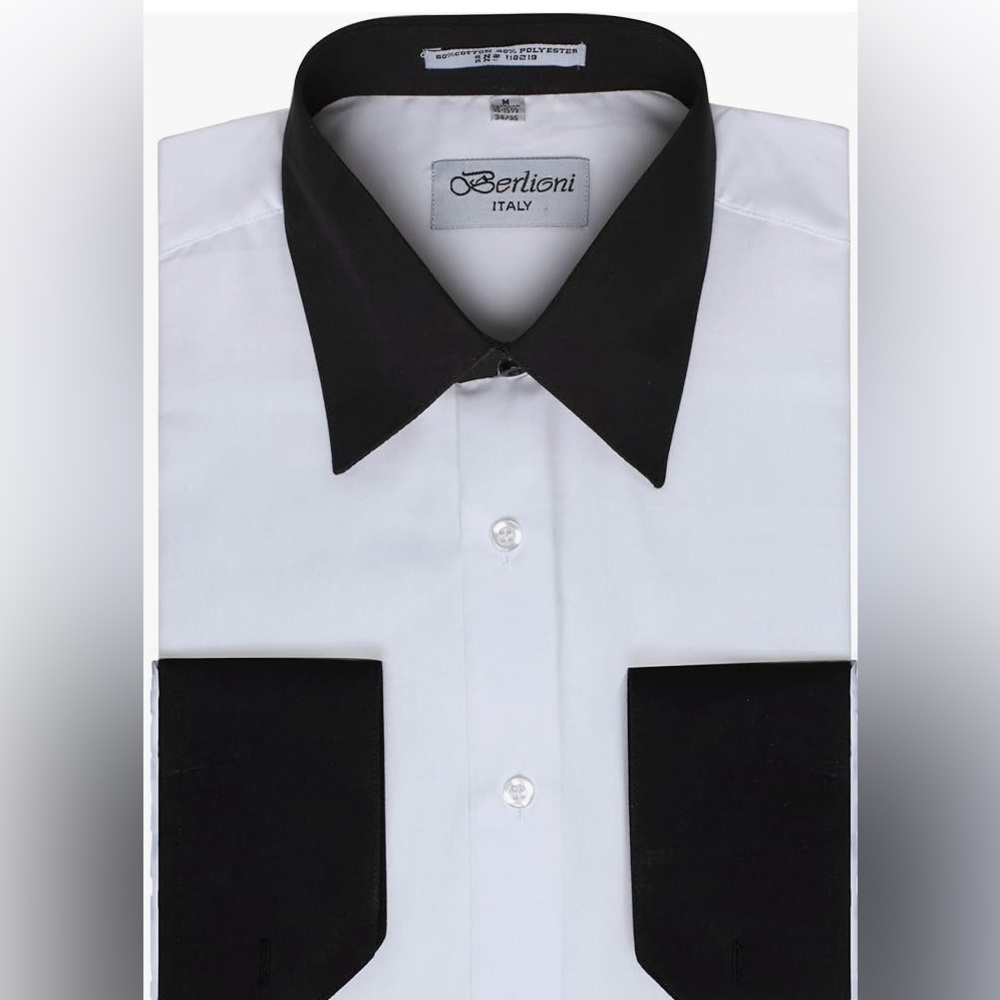 White - Black Two Tone Mens Dress Shirt - Picture 2 of 8